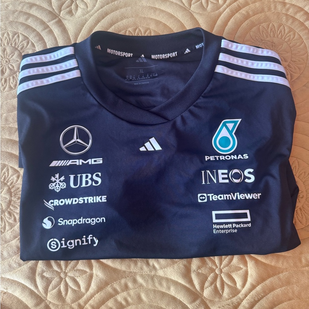 Mercedes AMG Petronas Black Women's Team Jersey with White Logos - Picture 2 of 6
